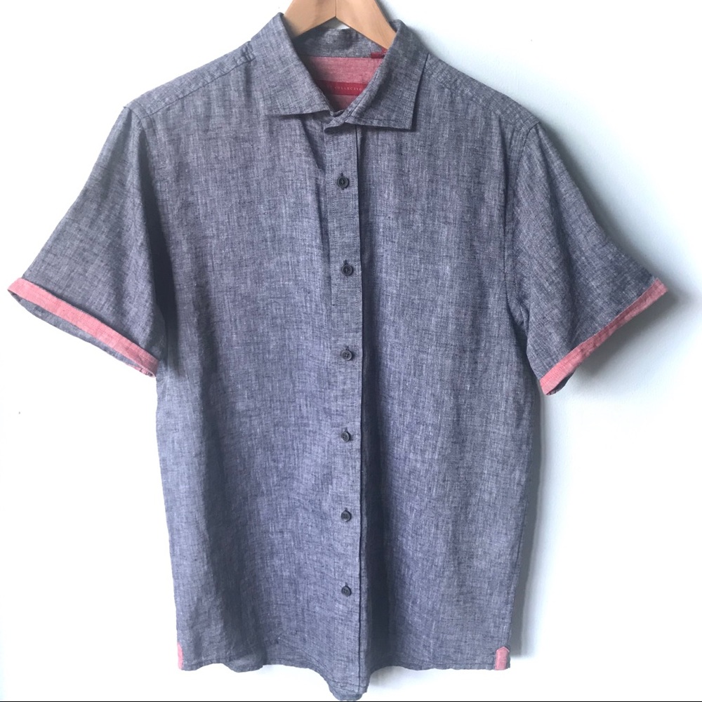 Linen Blend Grey Short Sleeve Shirt Size Medium